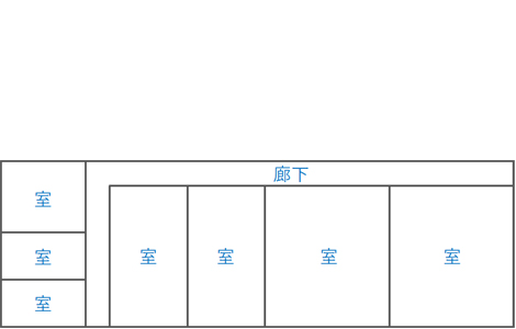 従来の水平垂直で区切られた部屋の配置例