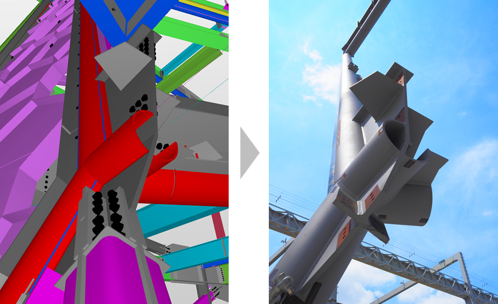 BIM model and actual steel frame