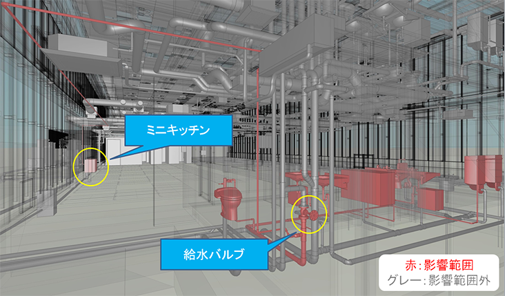 ミニキッチンにも影響が出ることがBIMモデルから分かる。