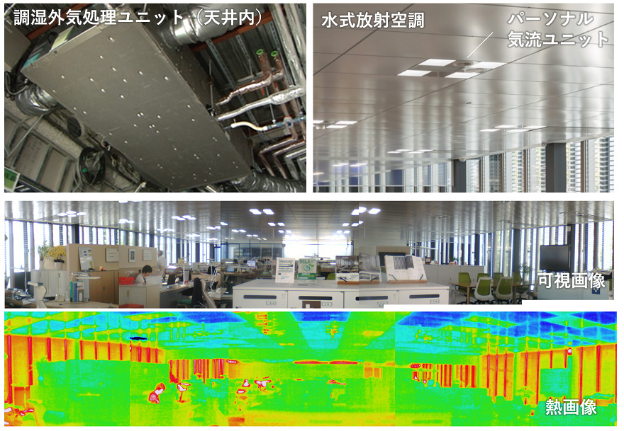当社東関東支店の適用例（水式放射空調・調湿外気処理・天井パーソナル気流ユニット）