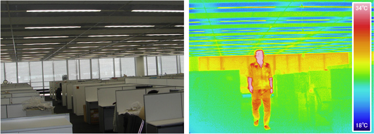外部ルーバ+放射空調のオフィス内表面温度