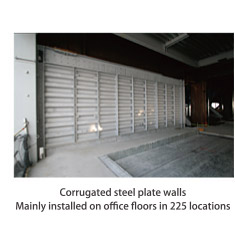 (Corrugated steel plate walls) Mainly installed on office floors in 225 locations