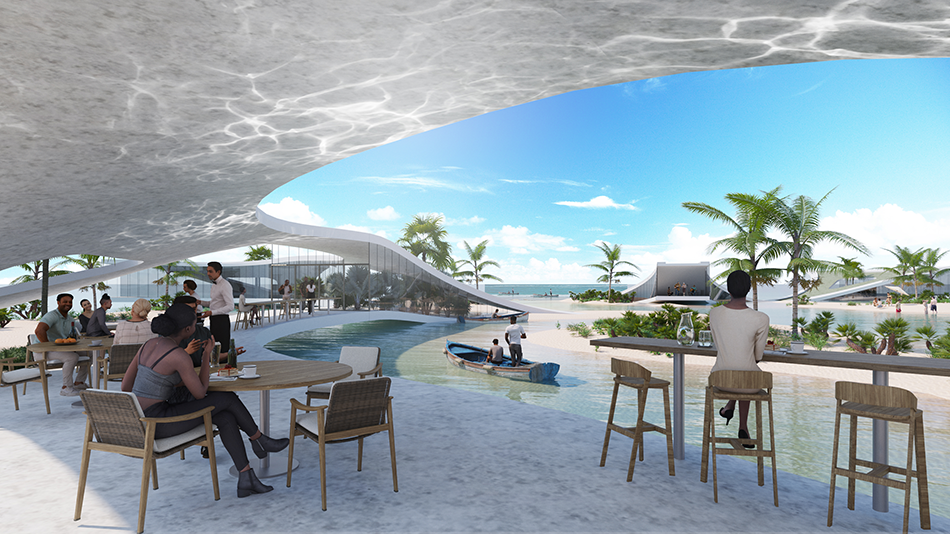 Interior perspective: The complex topography of the seaside, created by the sandbar and architecture, will become a new place for people to live and create a variety of activities.