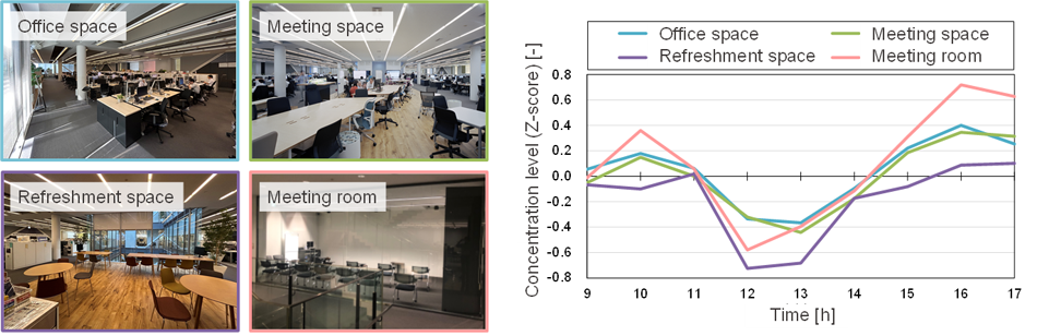 Concentration pattern in different workspaces