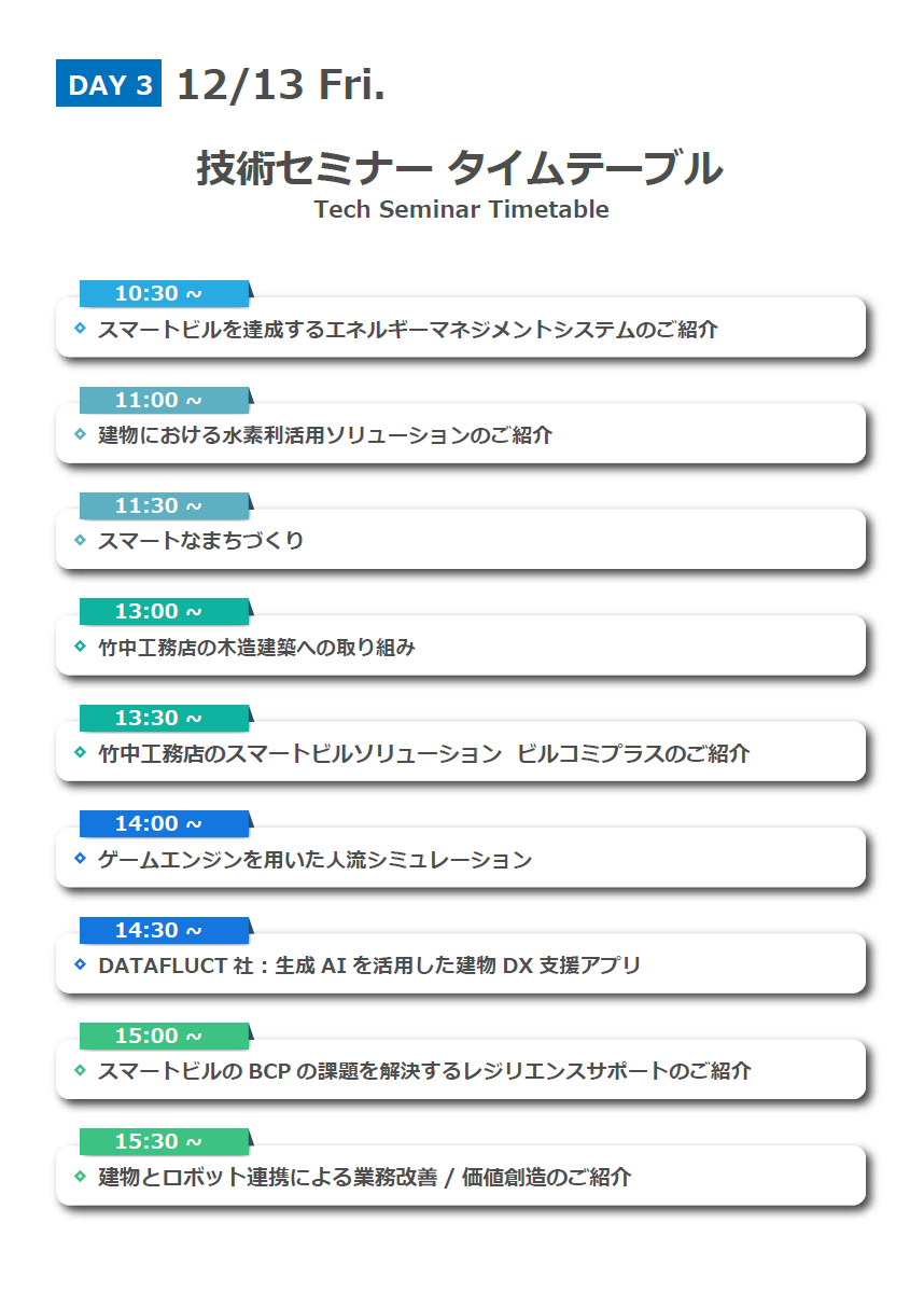 12月13日（金）技術セミナータイムテーブル